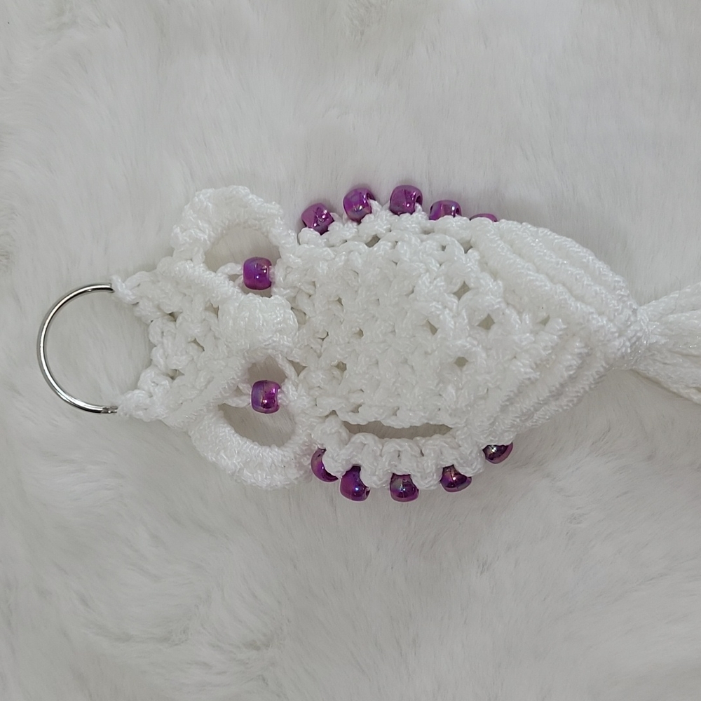 Macrame Owl KeyChain Purple - Picture 2 of 4